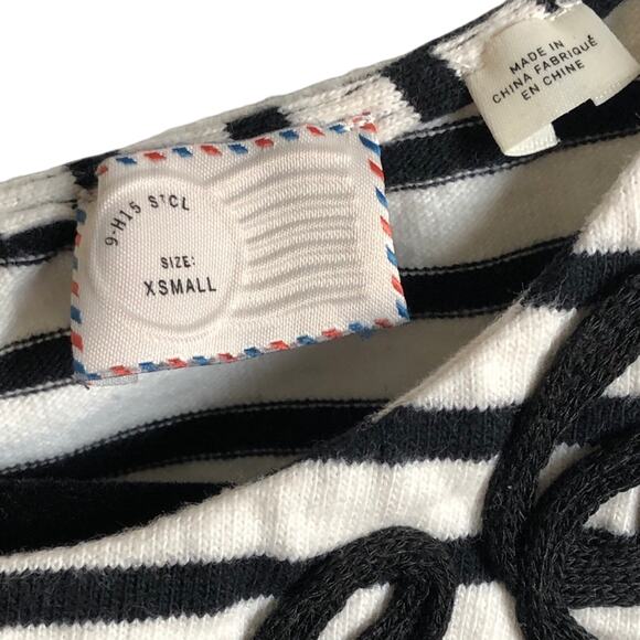 Anthropologie Stamp Black & White Striped w/ Embroidery Mini Dress XS - Picture 9 of 9